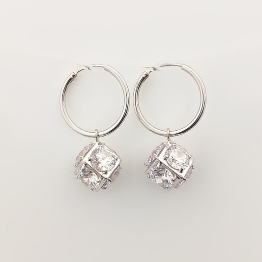 Cube Charm Silver Drop Earrings