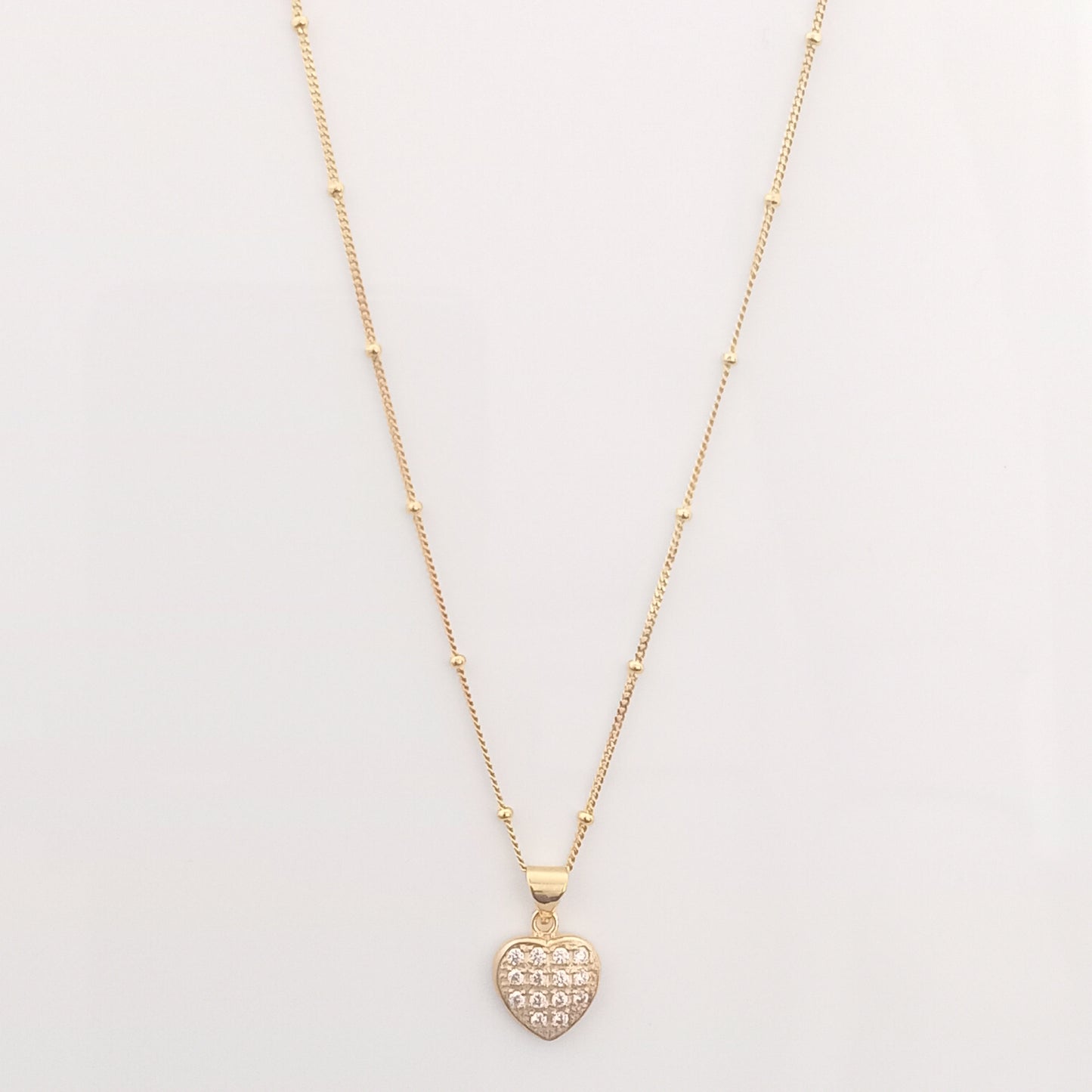 Heart-Shaped Gold Pendant Necklace with CZ Stones