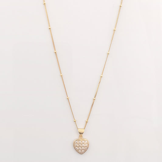 Heart-Shaped Gold Pendant Necklace with CZ Stones