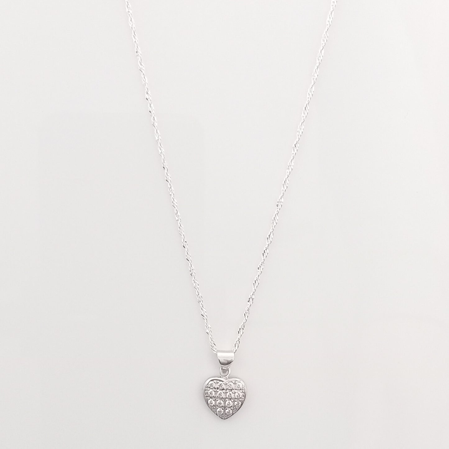 Heart-Shaped-Silver-Pendant-Necklace with CZ Stones