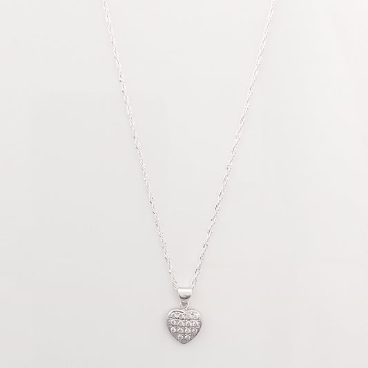 Heart-Shaped-Silver-Pendant-Necklace with CZ Stones