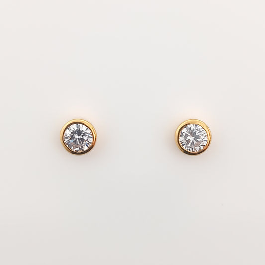 Round Bezel Gold Stud Earrings