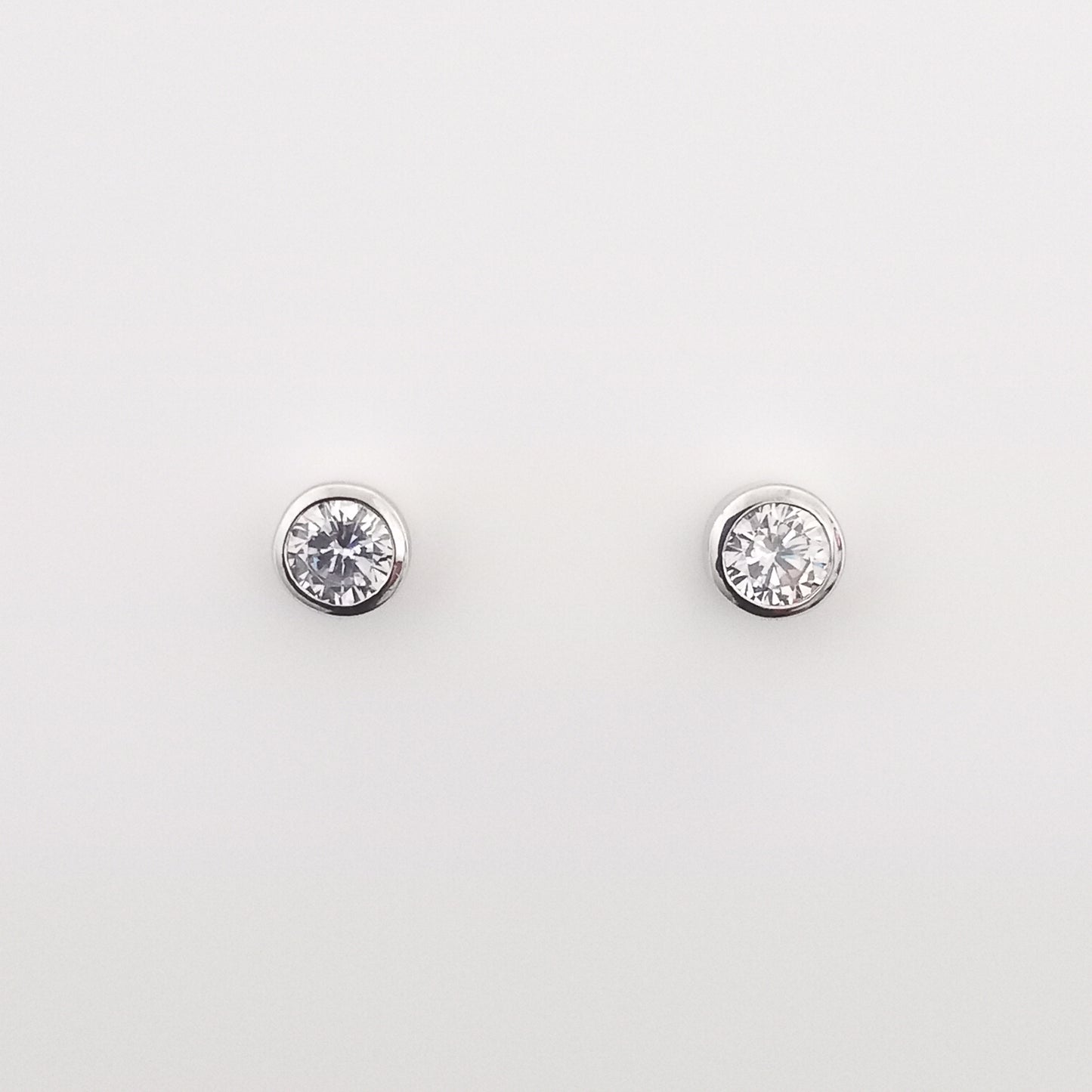 Round Bezel Silver Stud Earrings