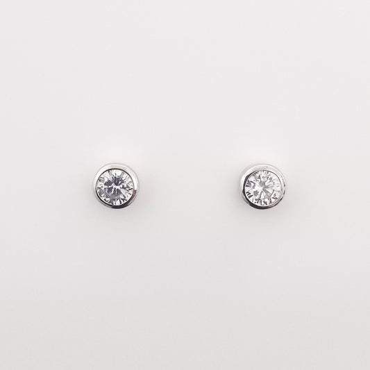Round Bezel Silver Stud Earrings