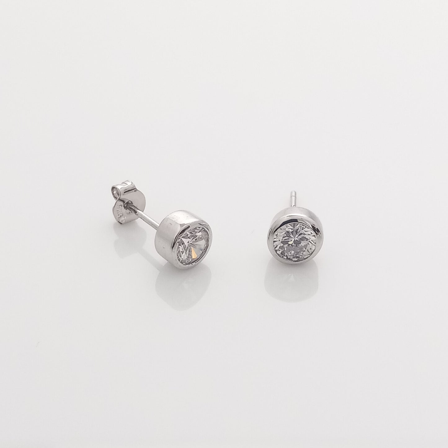 Round Bezel Silver Stud Earrings