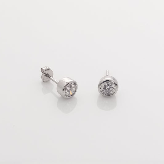 Round Bezel Silver Stud Earrings