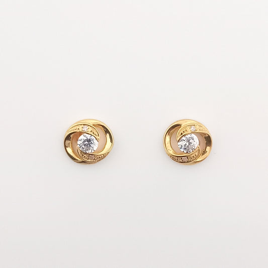 Solitaire Swirl Gold Stud Earrings