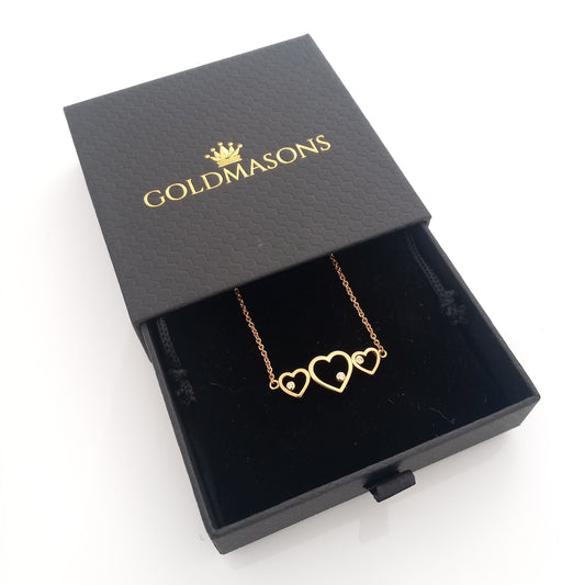 Triple Heart Gold Chain Bracelet in Goldmasons Gift Box