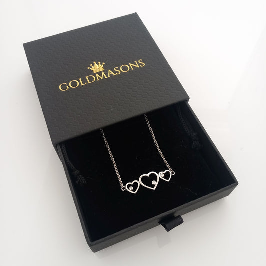 Triple Heart Silver Chain Bracelet in Goldmasons Gift Box