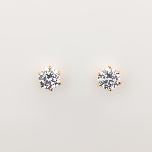 White Solitaire Gold Stud Earrings