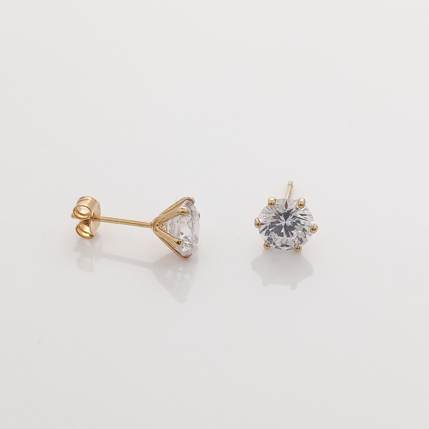 White Solitaire Gold Stud Earrings
