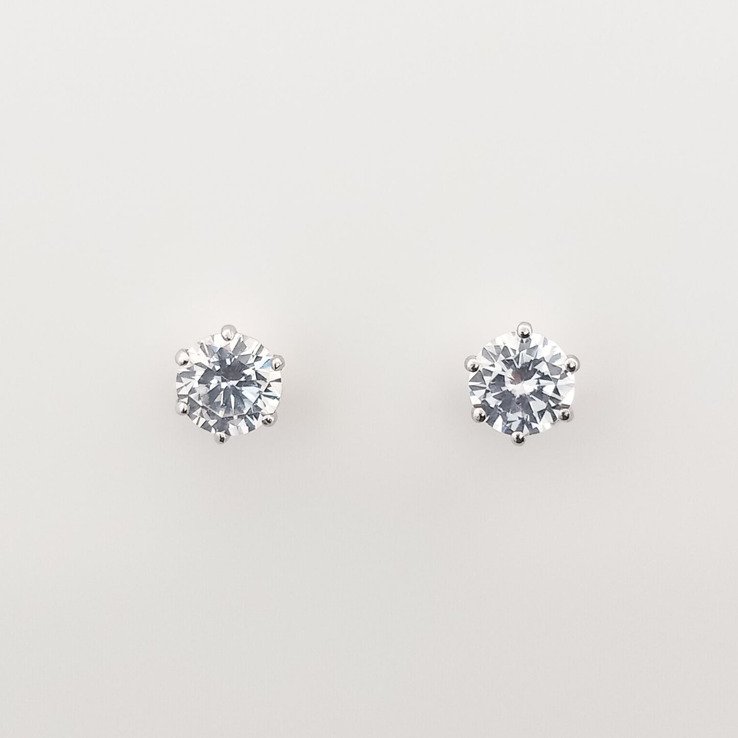 White Solitaire Silver Stud Earrings