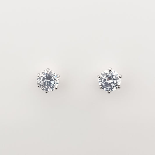 White Solitaire Silver Stud Earrings