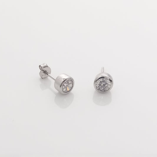 Bezel Stud Earrings (Silver)