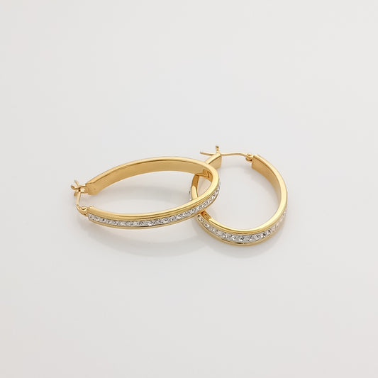White Crystal Hoop Earrings (Gold)