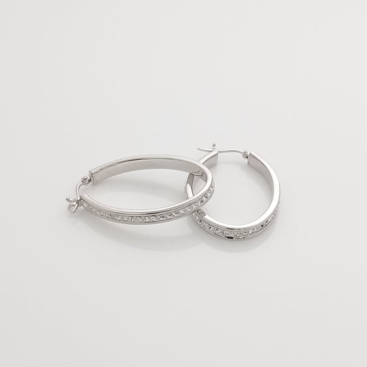 White Crystal Hoop Earrings (Silver)