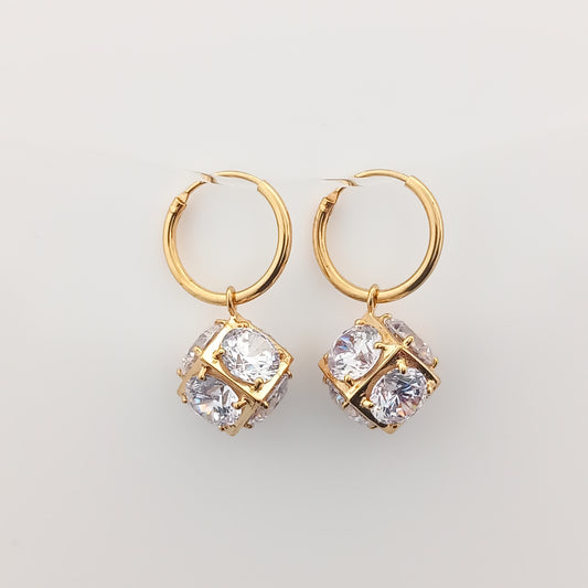 Cube Charm Gold Drop Earrings