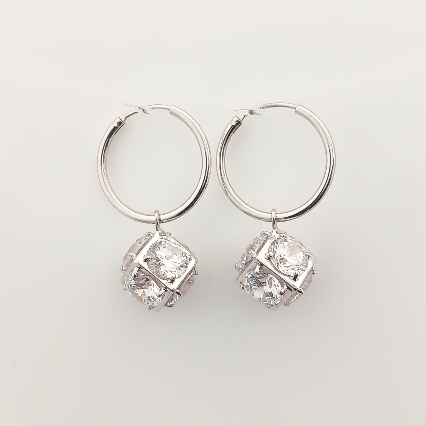 Cube Charm Silver Drop Earrings