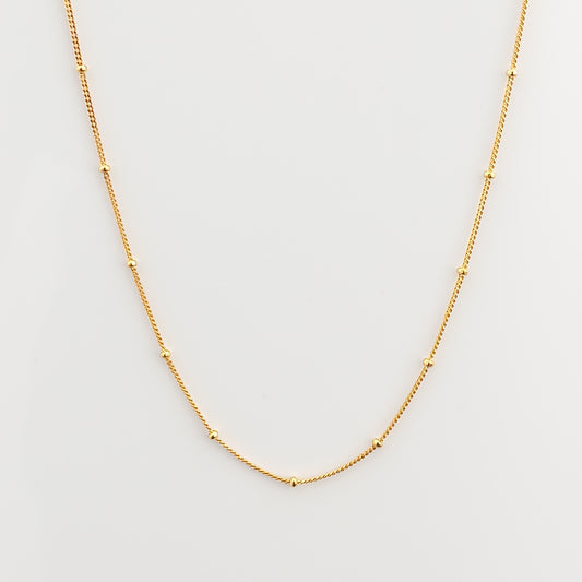 Curb and Bead Gold Chain Necklace