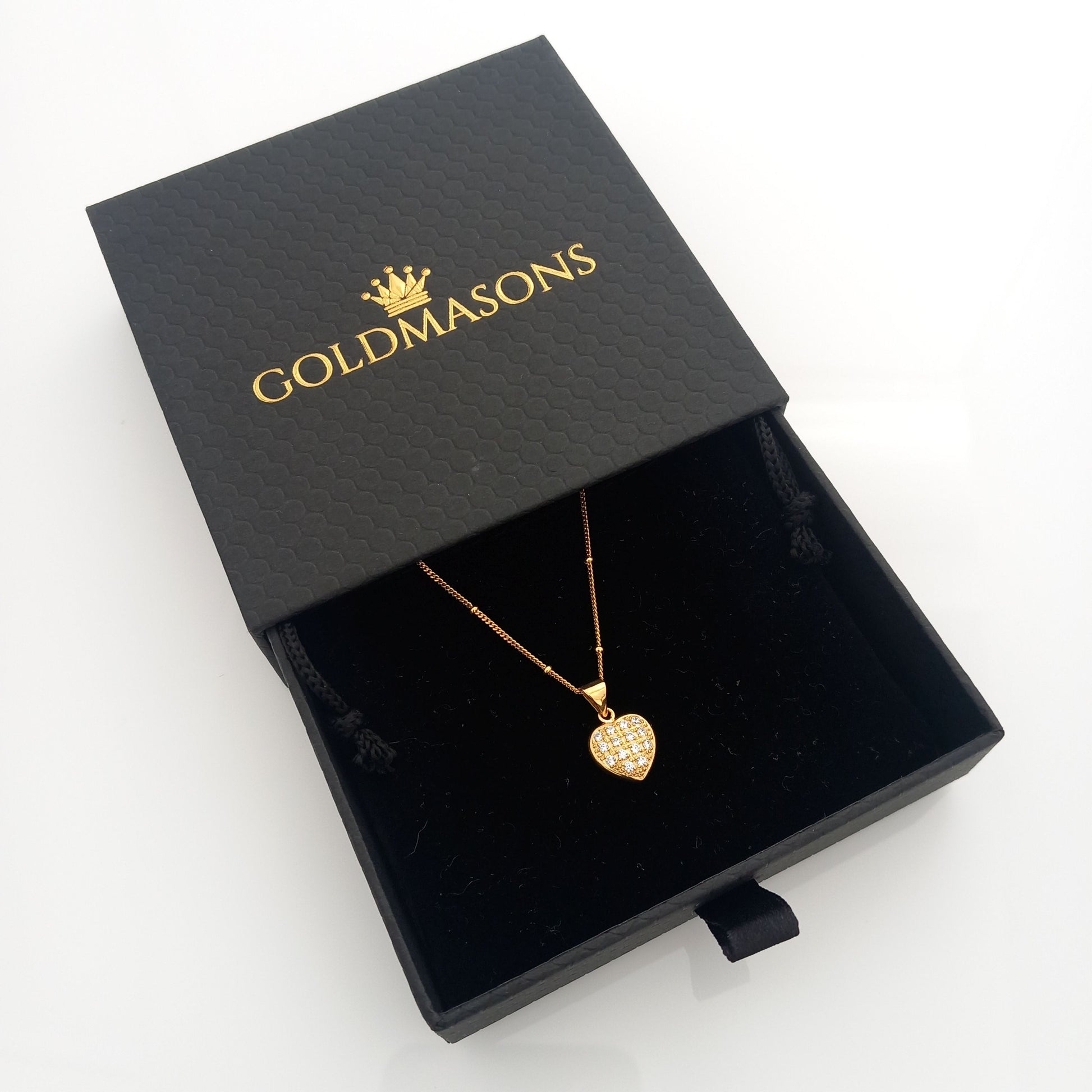 Heart Shaped Gold Pendant Necklace in Goldmasons Gift Box
