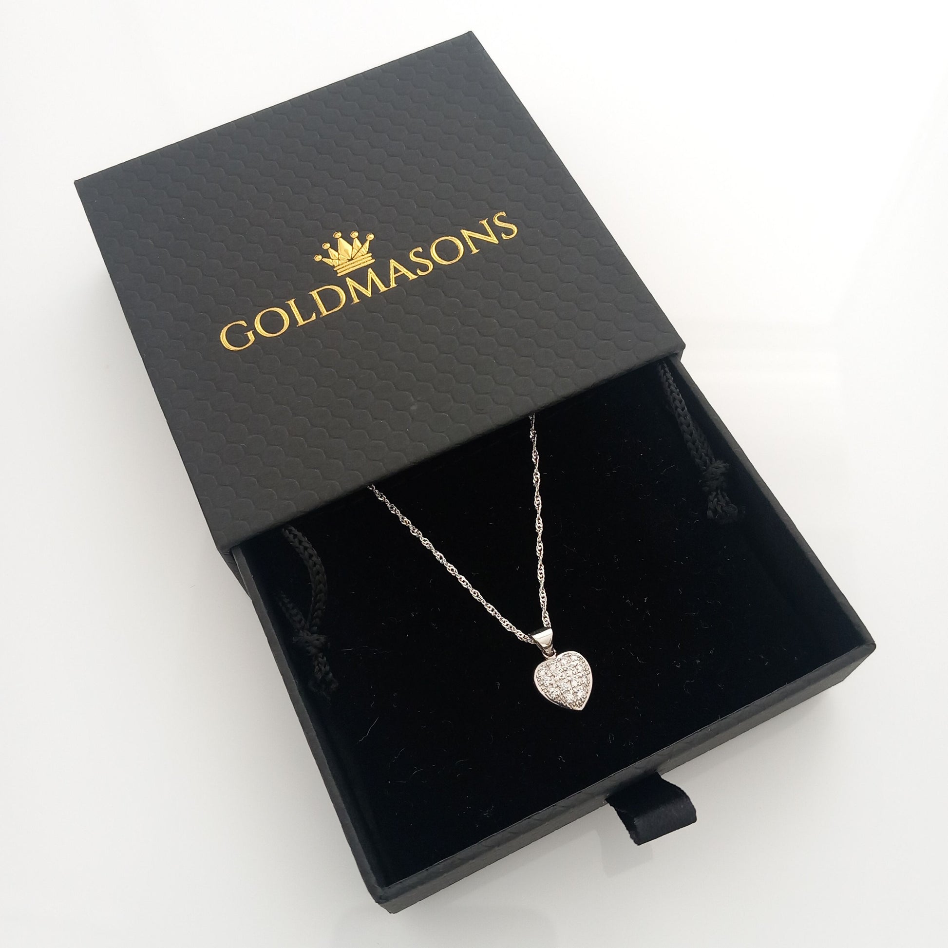 Heart Shaped Silver Pendant Necklace in Goldmasons Gift Box