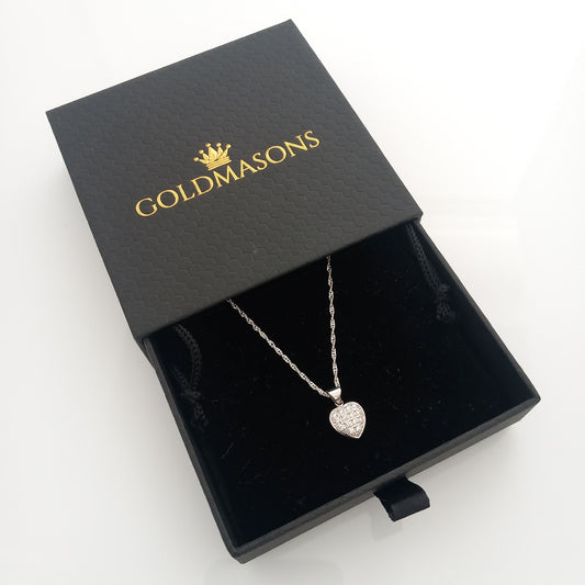 Heart Shaped Silver Pendant Necklace in Goldmasons Gift Box