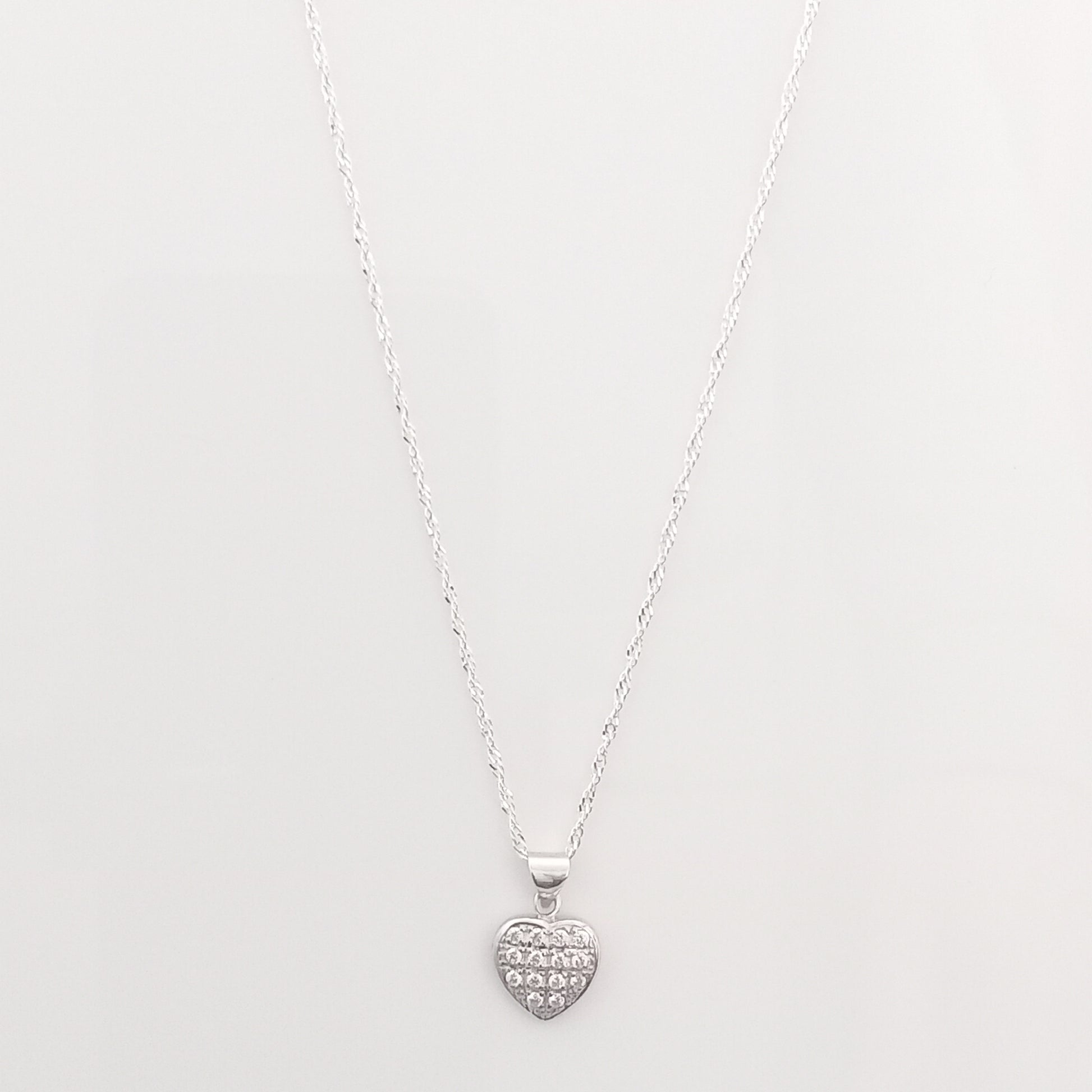 Heart-Shaped-Silver-Pendant-Necklace with CZ Stones