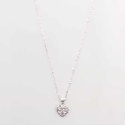 Heart-Shaped-Silver-Pendant-Necklace with CZ Stones