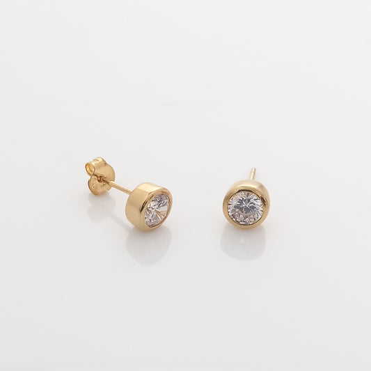 Round Bezel Gold Stud Earrings