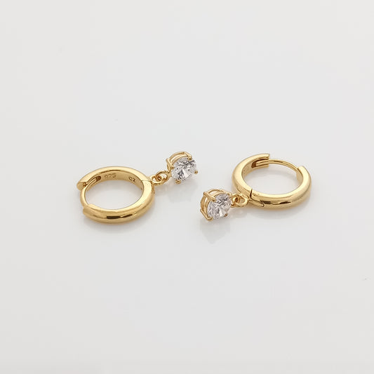 Solitaire Drop Gold Huggie Earrings