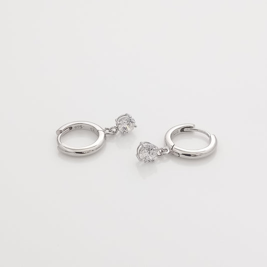 Solitaire Drop Silver Huggie Earrings