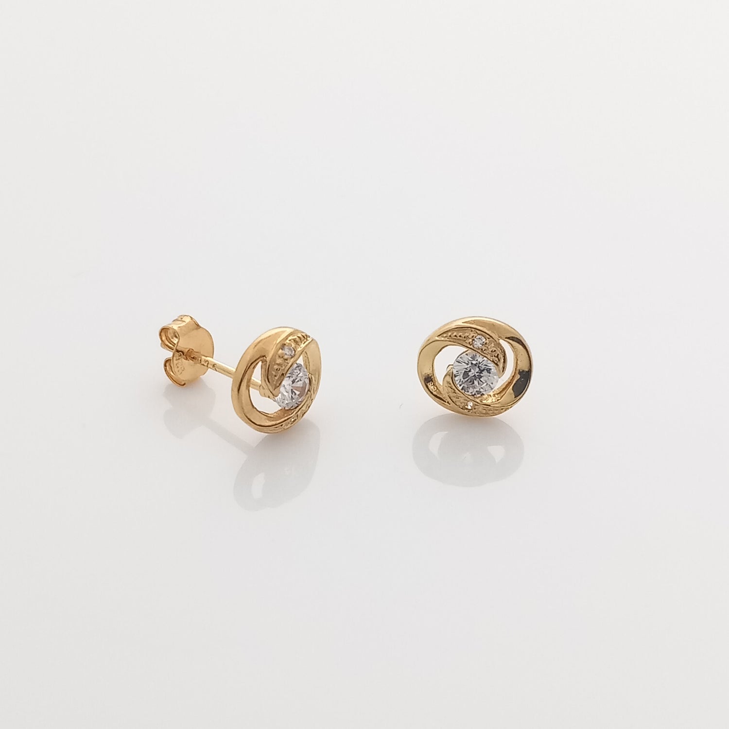 Solitaire Swirl Gold Stud Earrings