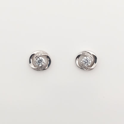 Solitaire Swirl Silver Stud Earrings