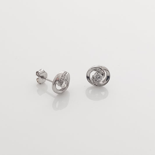 Solitaire Swirl Silver Stud Earrings