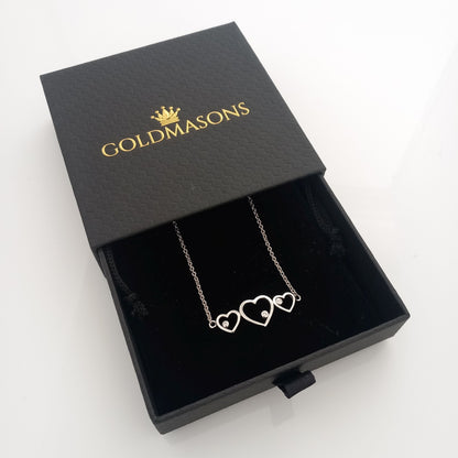Triple Heart Silver Chain Bracelet in Goldmasons Gift Box