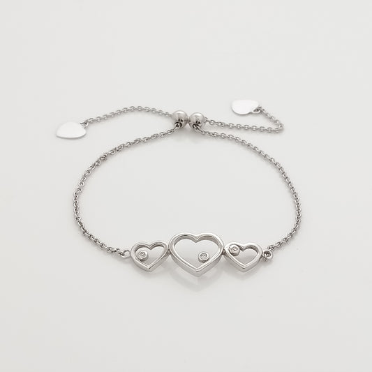 Triple Hearts Silver Chain Bracelet