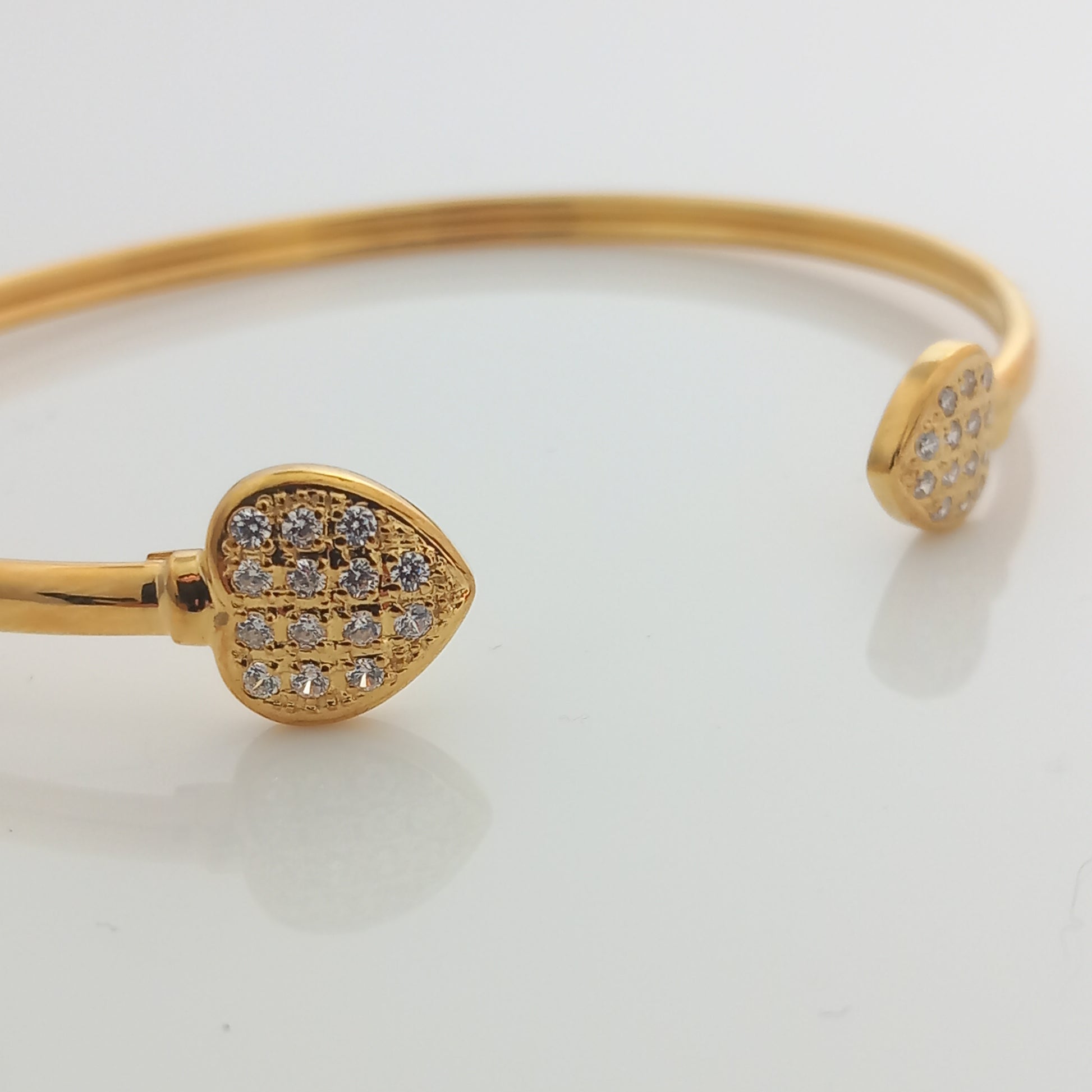 Closeup of Twin Heart Gold Open Bangle