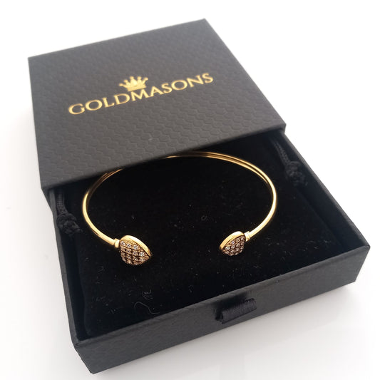 Twin Heart Gold Open Bangle in Goldmasons Gift Box