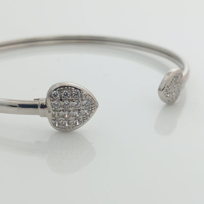 Closeup of Twin Heart Silver Open Bangle