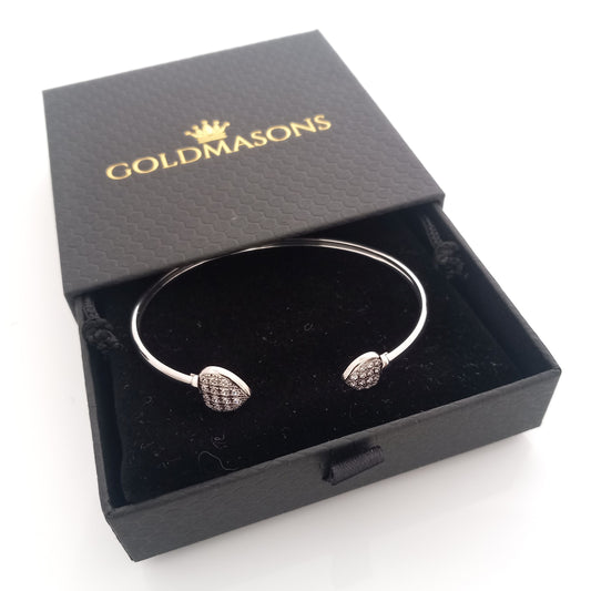 Twin Heart Silver Open Bangle in Goldmasons Gift Box