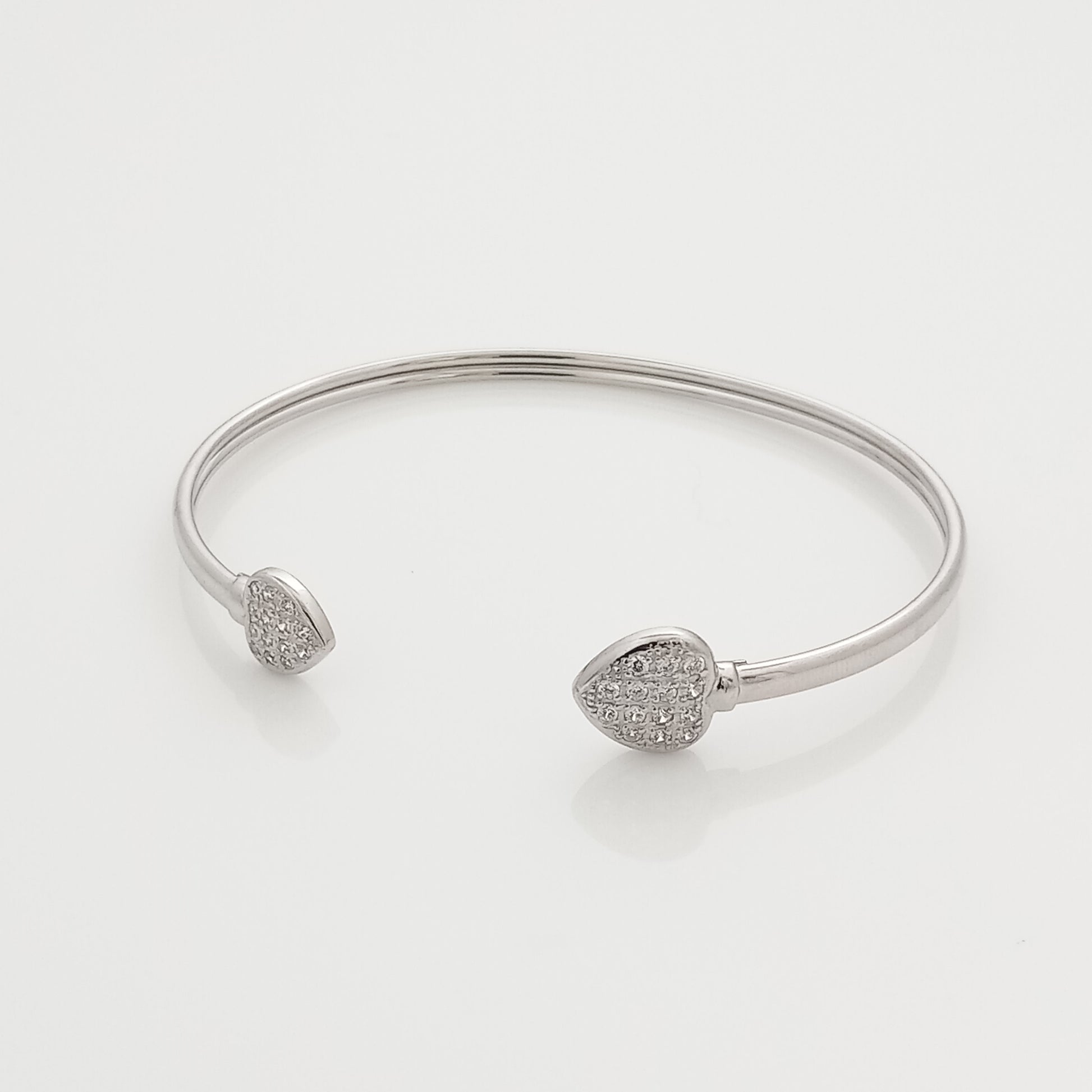 Twin Heart Silver Open Bangle