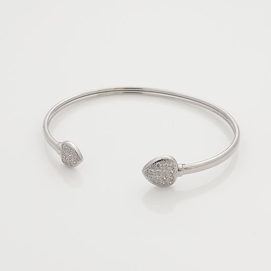 Twin Heart Silver Open Bangle