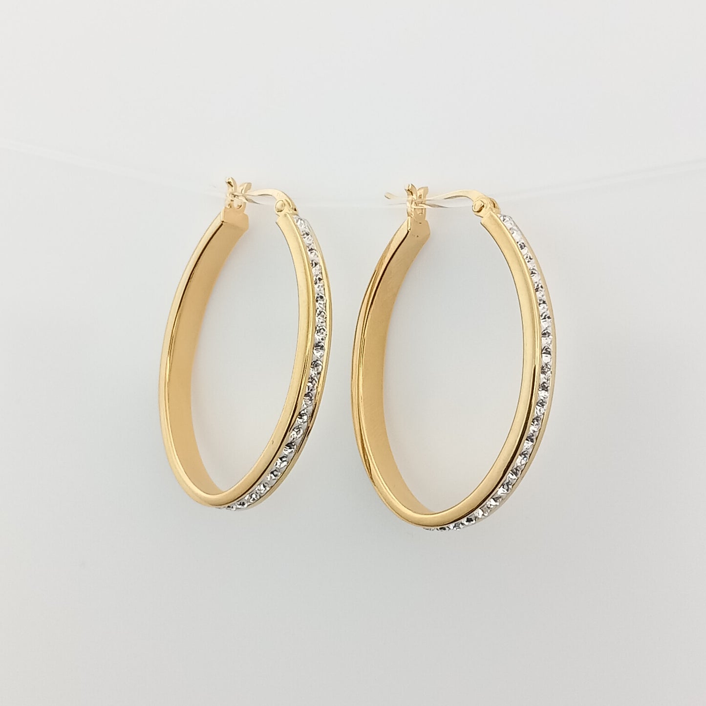 White Crystal Gold Hoop Earrings