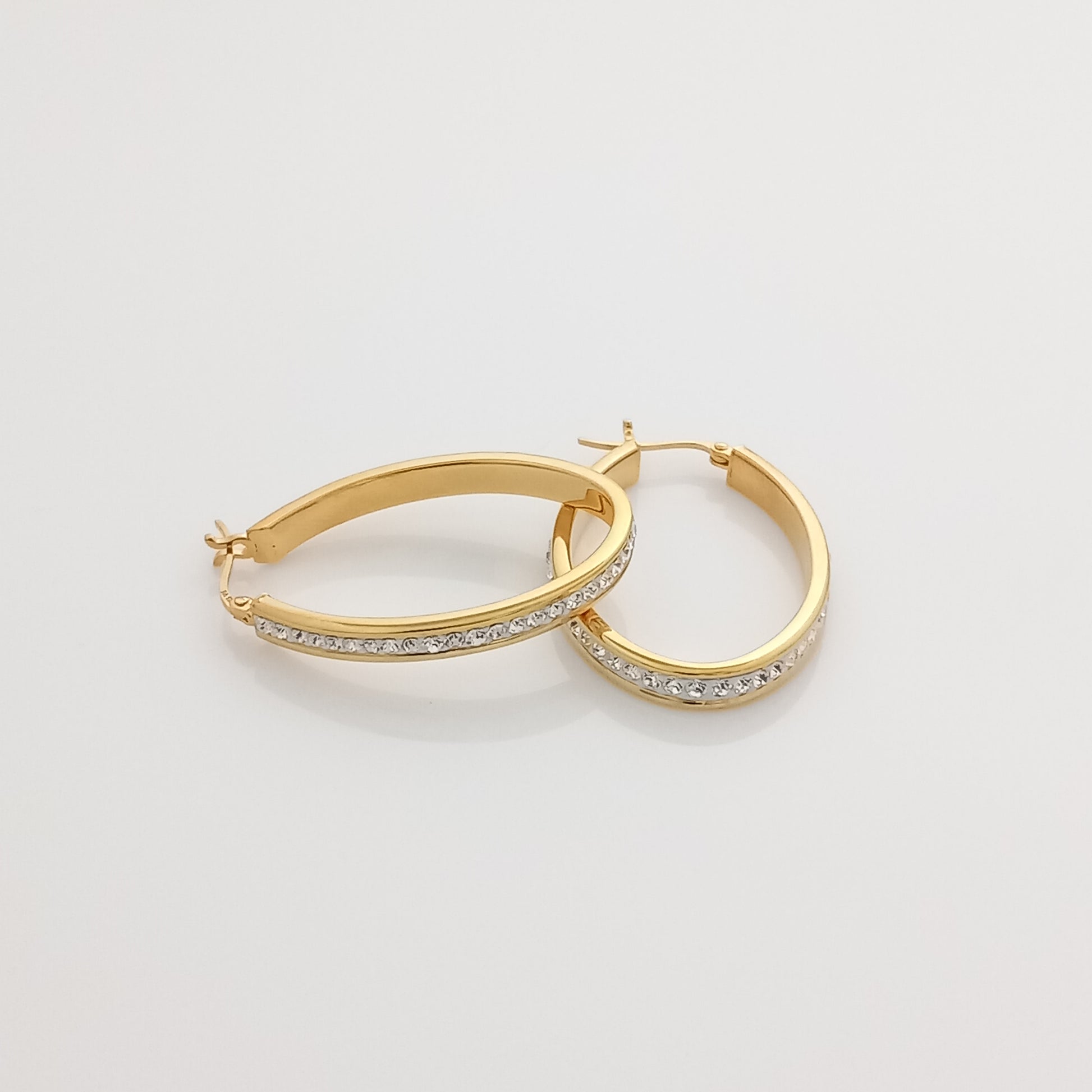 White Crystal Gold Hoop Earrings