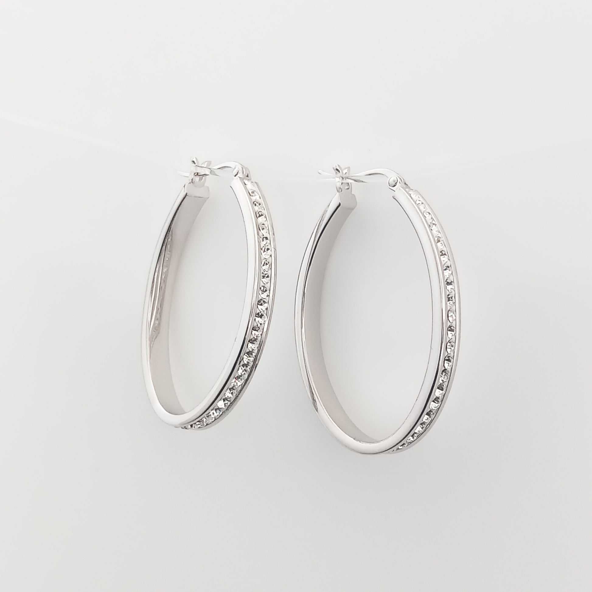 White Crystal Silver Hoop Earrings