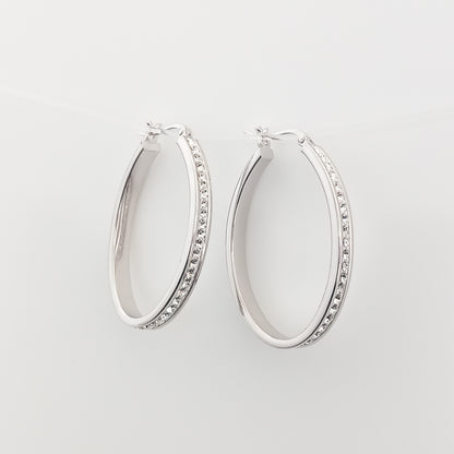 White Crystal Silver Hoop Earrings