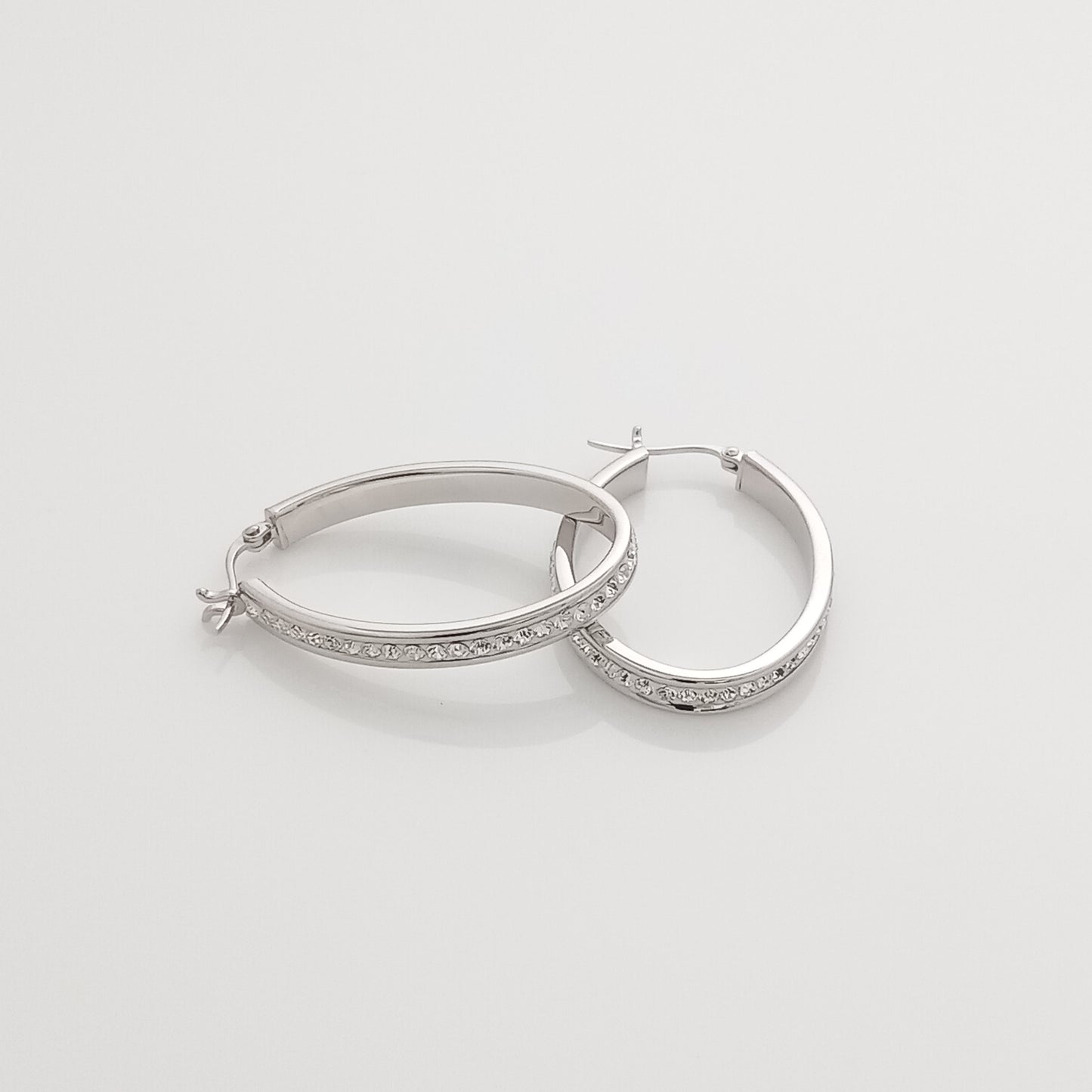 White Crystal Silver Hoop Earrings