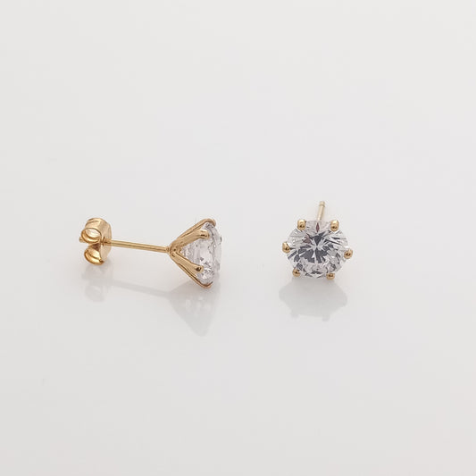 White Solitaire Gold Stud Earrings