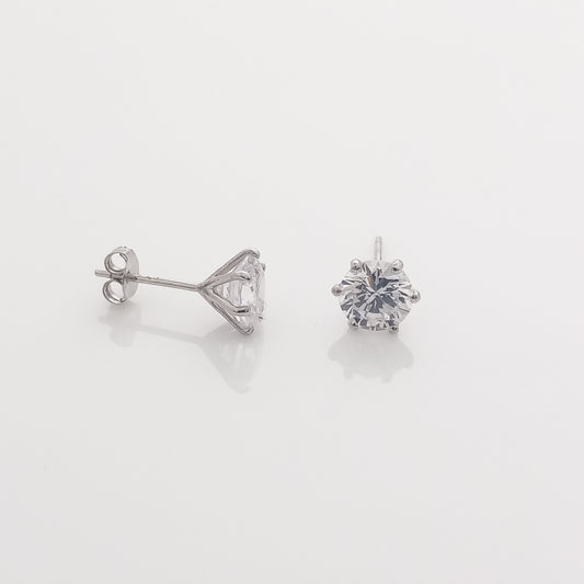 White Solitaire Silver Stud Earrings